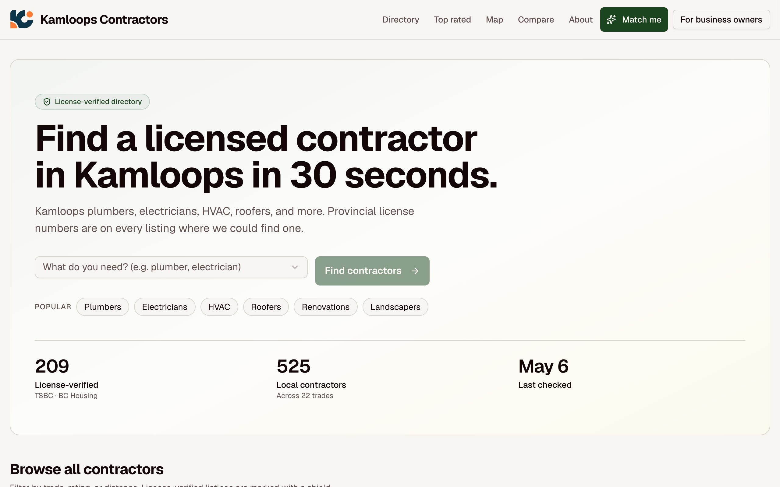 Kamloops Contractors website screenshot