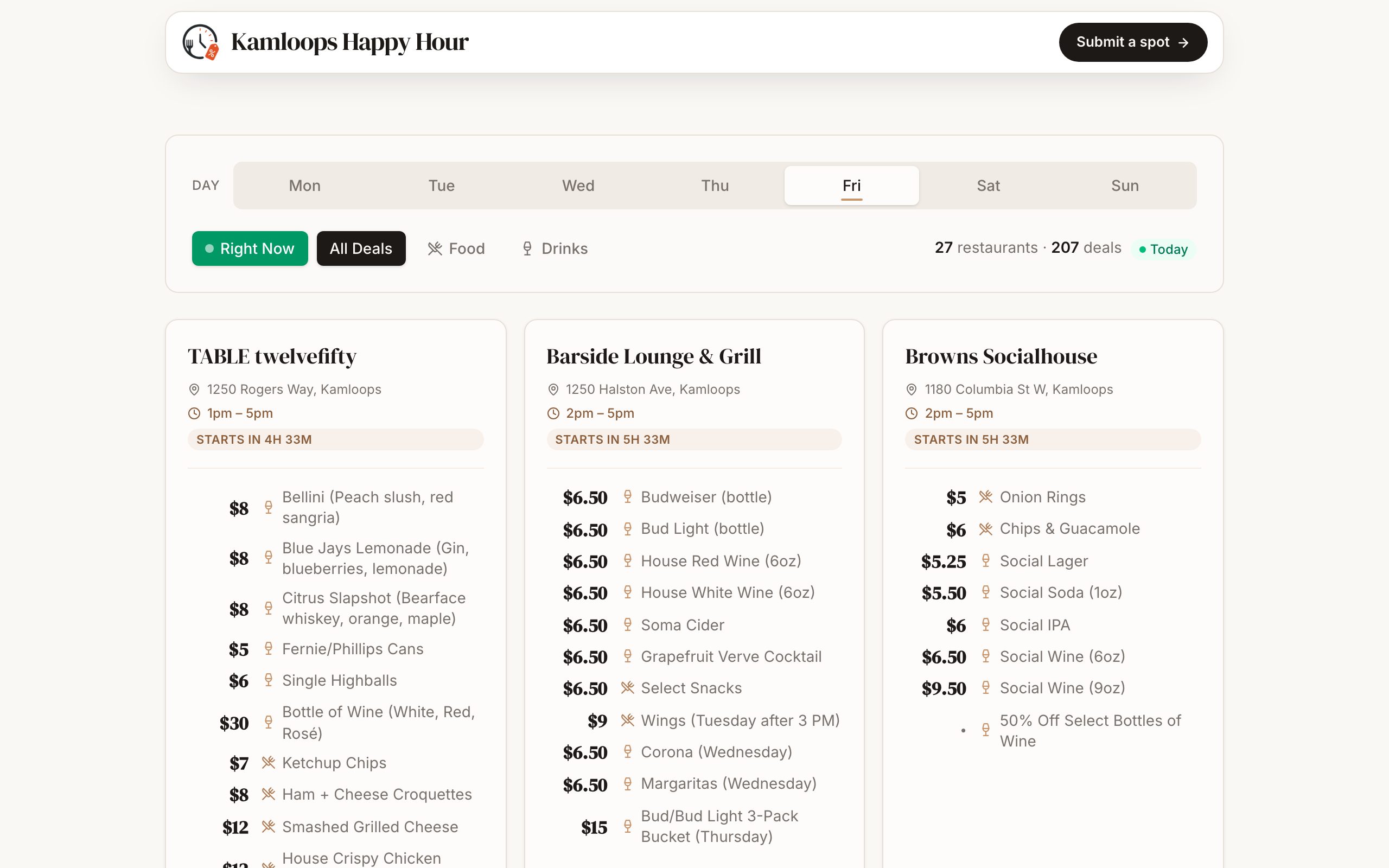 Kamloops Happy Hour website screenshot